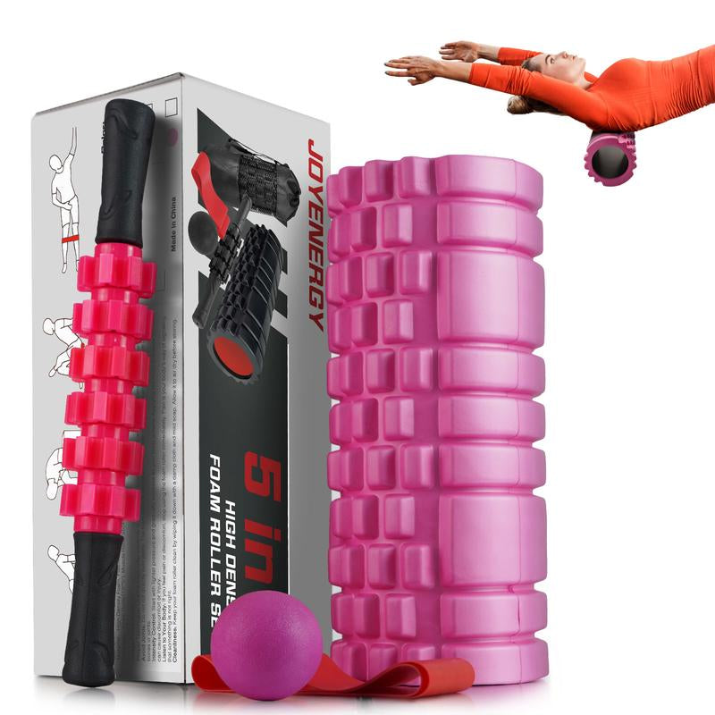 5 in 1 Foam Roller Set, Patented Foam Roller High Density Deep Tissue Massager for Muscle Massage, Massage Roller, Massage Ball, Resistance Band for Whole Body Physical Therapy Deep Muscle Massage Body Care Daily Muscle Massage Yoga Foam Lightweight