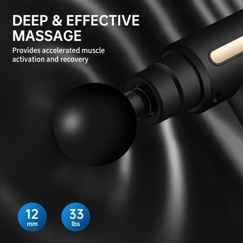 Home Portable USB Rechargeable 6-Speed Body Massage Gun, Adjustable Multifunctional Body Fascia Gun . Perfect for Muscle Recovery, Neck & Back Pain Relief, and Post-Workout Relaxation, 4 Replaceable Heads; Ultra-Quiet Brushless Motor, Black Massager