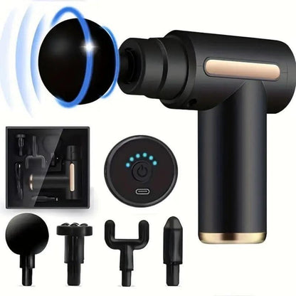 Home Portable USB Rechargeable 6-Speed Body Massage Gun, Adjustable Multifunctional Body Fascia Gun . Perfect for Muscle Recovery, Neck & Back Pain Relief, and Post-Workout Relaxation, 4 Replaceable Heads; Ultra-Quiet Brushless Motor, Black Massager