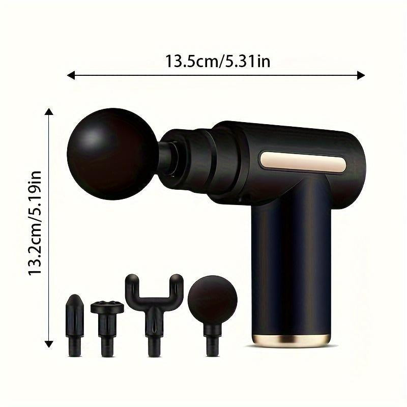Home Portable USB Rechargeable 6-Speed Body Massage Gun, Adjustable Multifunctional Body Fascia Gun . Perfect for Muscle Recovery, Neck & Back Pain Relief, and Post-Workout Relaxation, 4 Replaceable Heads; Ultra-Quiet Brushless Motor, Black Massager