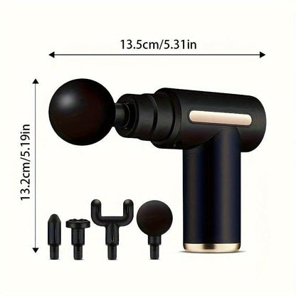 Home Portable USB Rechargeable 6-Speed Body Massage Gun, Adjustable Multifunctional Body Fascia Gun . Perfect for Muscle Recovery, Neck & Back Pain Relief, and Post-Workout Relaxation, 4 Replaceable Heads; Ultra-Quiet Brushless Motor, Black Massager