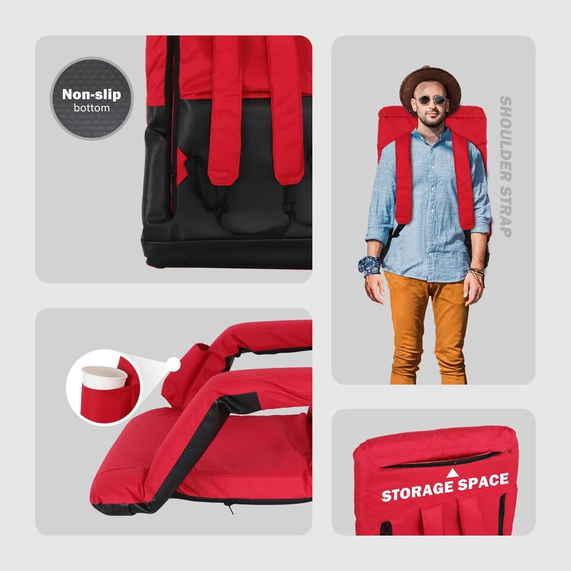 ZENY 5 Reclining Folding Stadium Seat Bleacher Chair Comfortable Cushion Red