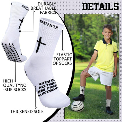 6 Pairs Bible Verse Cross Sock Cross Grip Soccer Socks Anti-Slip Grip Socks with Rubber Dots Christian Gift for Youth Men Sport Basketball Football Tennis Gym Comfortable Fit