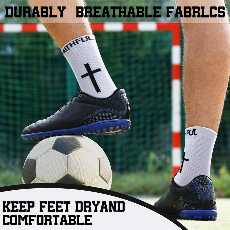 6 Pairs Bible Verse Cross Sock Cross Grip Soccer Socks Anti-Slip Grip Socks with Rubber Dots Christian Gift for Youth Men Sport Basketball Football Tennis Gym Comfortable Fit
