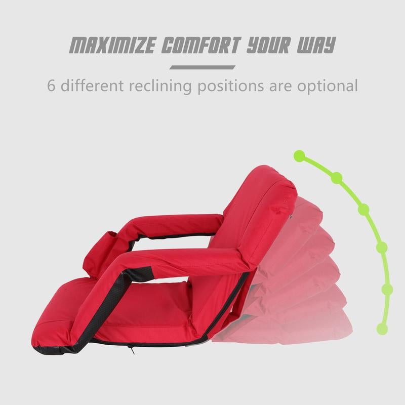 ZENY 5 Reclining Folding Stadium Seat Bleacher Chair Comfortable Cushion Red